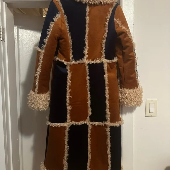 UO Patchwork Penny Lane Faux Shearling Long Coat Size Medium - Picture 2 of 5